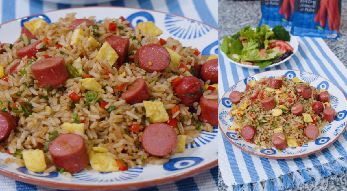 Chaufa de pollo con hot dog
