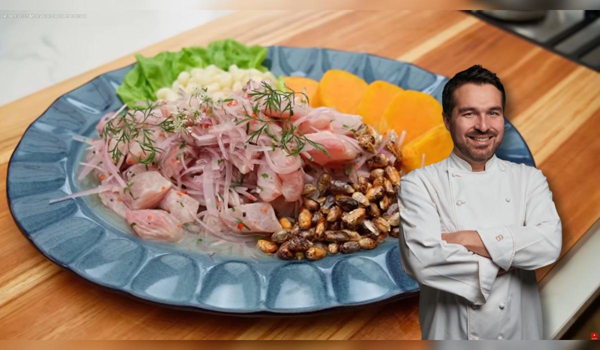 Ceviche peruano preparado con la técnica del limón perfumado, una propuesta de Giacomo Bocchio que busca equilibrio, aroma y respeto por el insumo.