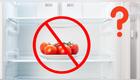 tomates en refrigerador signo de prohibido y signo de pregunta