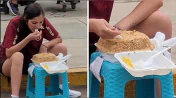 Hincha de la “U” causa asombro al comer un megachaufa frente al Monumental