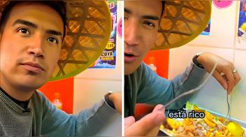 Chileno prueba comida callejera peruana y queda asombrado: "Esto está delicioso"