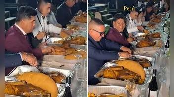 Matrimonio es viral por repartir la cena en enormes recipientes y sorprende: “Medio pavo para cada uno”