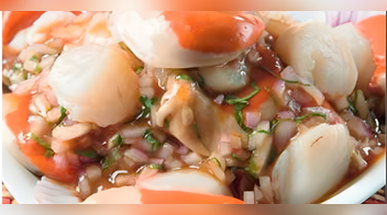 Ceviche de conchas de abanico en jugo de tomate y vodka