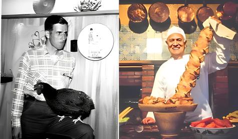 Schuler creó un sistema de cocción con un conjunto de varillas giratorias dentro de un horno de brasas. Schuler creó un sistema de cocción con un conjunto de varillas giratorias dentro de un horno de brasas.