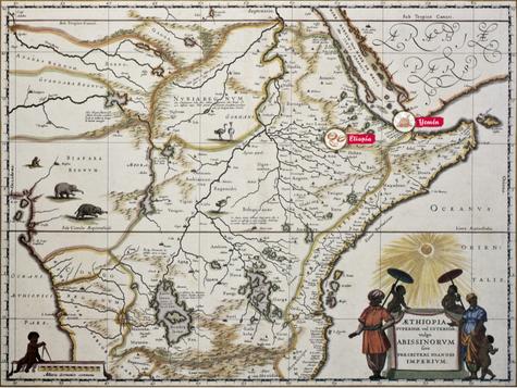 Mapa en el que se señala la proximidad de la antigua Abisina (Etiopia), lugar de origen del café, y de Yemén, desde cuyos puertos comenzó a ser comerciado. Mapa en el que se señala la proximidad de la antigua Abisina (Etiopia), lugar de origen del café, y de Yemén, desde cuyos puertos comenzó a ser comerciado.