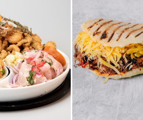 Ceviche peruano y arepa venezolana.    Ceviche peruano y arepa venezolana.