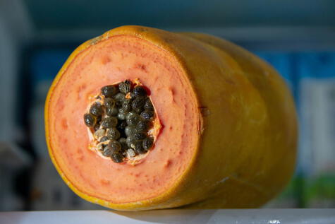 Si no cubres la pulpa expuesta de la papaya, suele ponerse fea en la refrigeradora.   