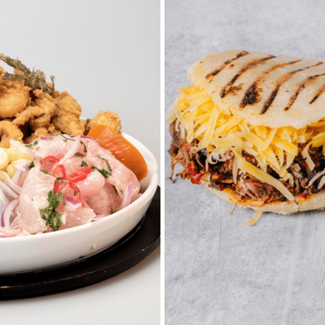 Ceviche peruano y arepa venezolana. Ceviche peruano y arepa venezolana.