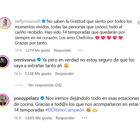 Comentarios de los jurados y presentador del reality de cocina.   