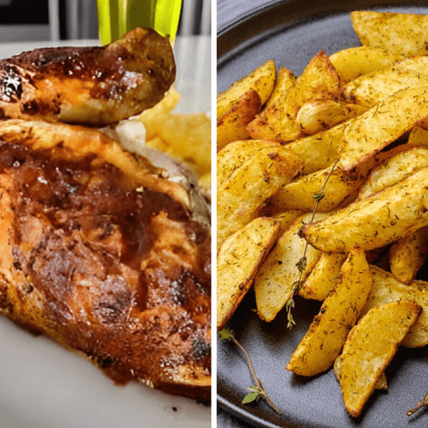 Opta por la pechuga sin piel y papas horneadas. Opta por la pechuga sin piel y papas horneadas.