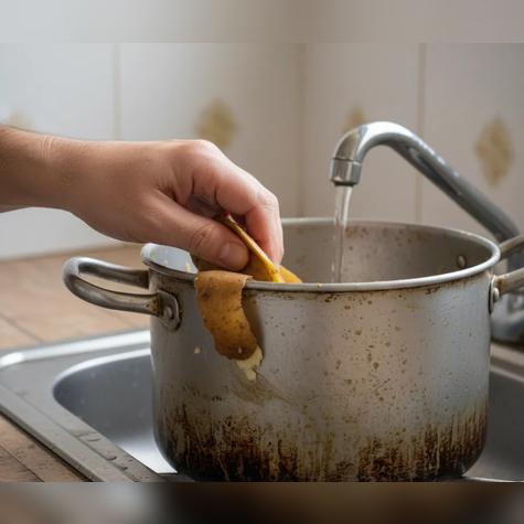 Toma la cáscara de papa como esponja.   