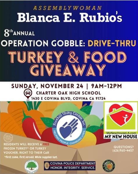 "Operation Gobble Gobble" entregará pavos gratis a las familias de bajos recursos.     "Operation Gobble Gobble" entregará pavos gratis a las familias de bajos recursos.