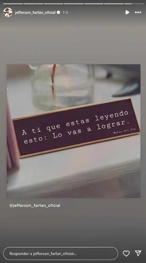 Historia de Jefferson Farfán en Instagram.    Historia de Jefferson Farfán en Instagram.