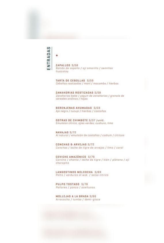  Carta de restaurante de Mayta: entradas   