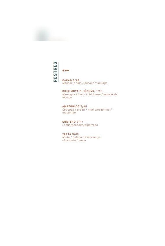  Carta de restaurante de Mayta: postres   