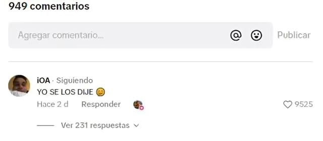 Comentario del influencer iOA.   