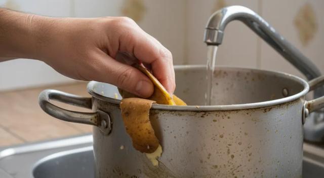 Toma la cáscara de papa como esponja. Toma la cáscara de papa como esponja.