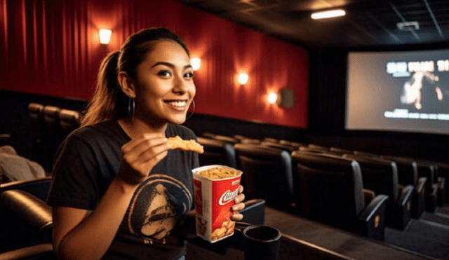 El clip revela filas de asientos repletos de hamburguesas, frappés y palomitas apenas tocadas. Fuente: IA. El clip revela filas de asientos repletos de hamburguesas, frappés y palomitas apenas tocadas. Fuente: IA.