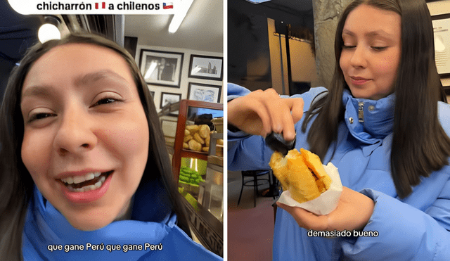 Chilena prueba por primera vez pan con chicharrón y lanza polémico comentario. Chilena prueba por primera vez pan con chicharrón y lanza polémico comentario.