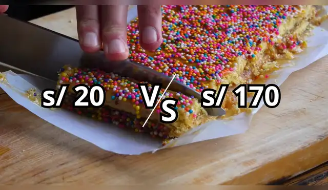 Creador de contenido compara sabores entre un turrón clásico y uno costoso. Fuente: ComposiciónLR. Creador de contenido compara sabores entre un turrón clásico y uno costoso. Fuente: ComposiciónLR.