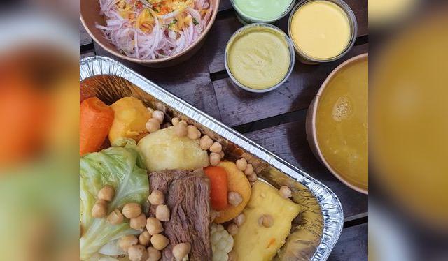 Listo para llevar, este sancochado lleva 600 gramos de carne y todas las salsas de rigor.   