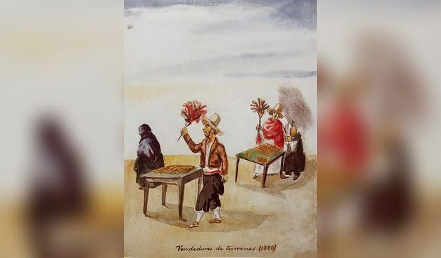 Acuarela de turroneros del siglo XIX, retratados por el pintor costumbrista Pancho Fierro (1809-1879).    