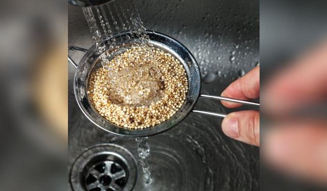 Enjuague de la quinua con chorro de agua.   