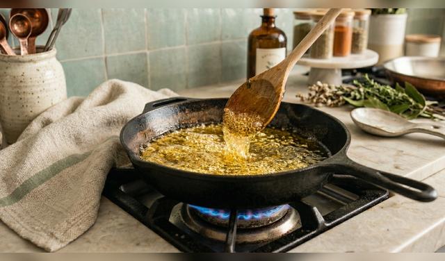 El truco de la cuchara de madera ayuda a identificar cuándo el aceite ya está listo para freír.  