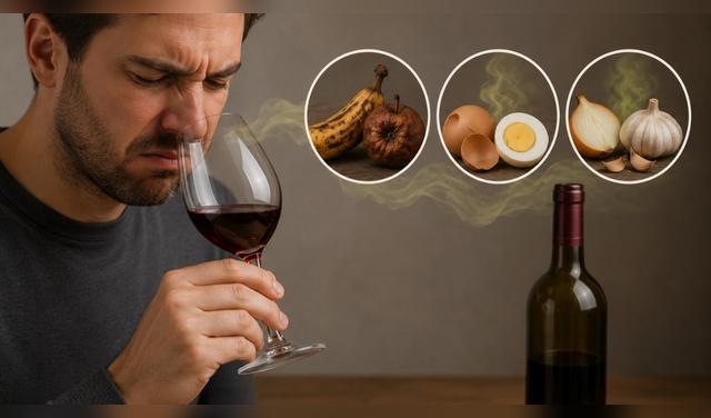 Si el vino huele a fruta pasada, huevo podrido o cebolla, probablemente está contaminado o en mal estado y no debe consumirse. Foto: IA  