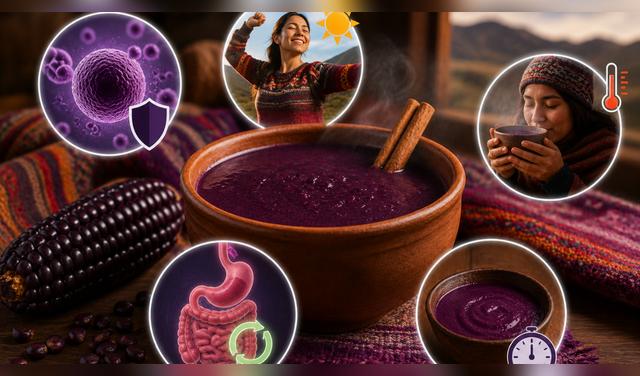 El api morado aporta antioxidantes, energía, saciedad y bienestar, además de favorecer la digestión y ayudar a combatir el frío. Foto: IA  