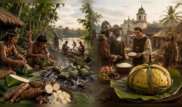 El origen del juane se remonta a los pueblos amazónicos, que lo preparaban con yuca y hojas de bijao. Foto: IA   