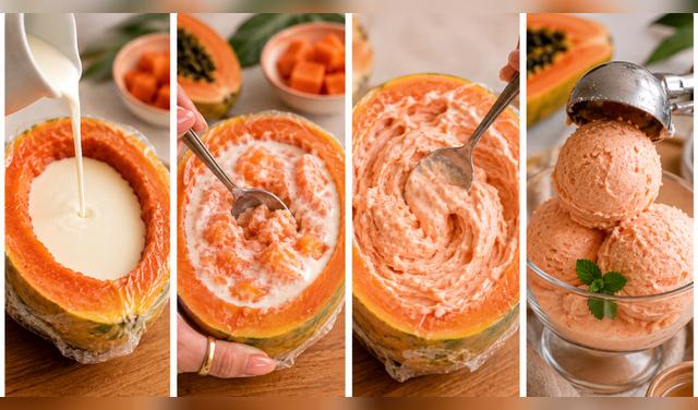 Una técnica viral que transforma la papaya congelada en un helado casero. Foto: IA Una técnica viral que transforma la papaya congelada en un helado casero. Foto: IA