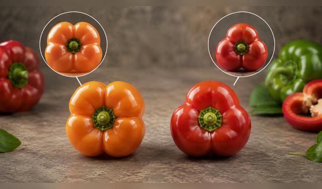 La cantidad de protuberancias del pimiento depende de factores genéticos y agronómicos, como la variedad, nutrición, riego y clima. Foto: IA La cantidad de protuberancias del pimiento depende de factores genéticos y agronómicos, como la variedad, nutrición, riego y clima. Foto: IA