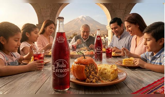 La Kola Escocesa es una bebida tradicional de Arequipa que acompaña a platos como el rocoto relleno y el pastel de papa, y forma parte de la identidad gastronómica y la tradición familiar. Foto: IA La Kola Escocesa es una bebida tradicional de Arequipa que acompaña a platos como el rocoto relleno y el pastel de papa, y forma parte de la identidad gastronómica y la tradición familiar. Foto: IA