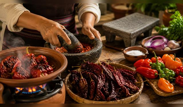 El calor transforma el ají, concentra sus aromas y genera nuevos compuestos ahumados sin deteriorar su pulpa. Foto: IA  