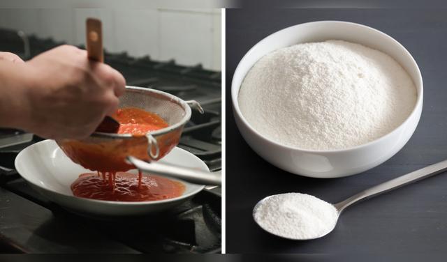 Cocinar el tomate a fuego lento o añadir una pizca de bicarbonato permite reducir la acidez de la salsa de tomate. Composición: Buenazo  