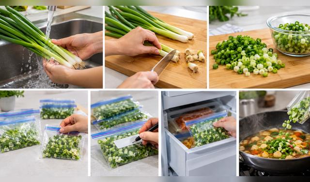 Congela la cebolla china picada en porciones pequeñas para usarla directamente en sopas, guisos y saltados. Foto: IA   