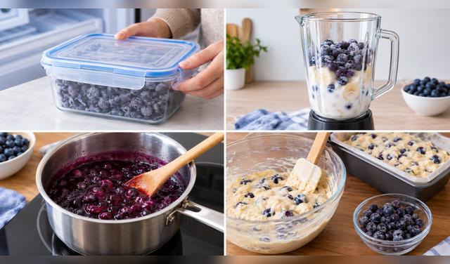 Guarda los arándanos bien cerrados y úsalos congelados en batidos, compotas o queques para conservar su calidad y facilitar su preparación. Foto: IA  
