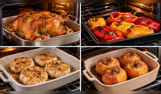 El calor restante permite cocinar lentamente pimientos, cabezas de ajo o manzanas asadas sin encender nuevamente el horno. Foto: IA  