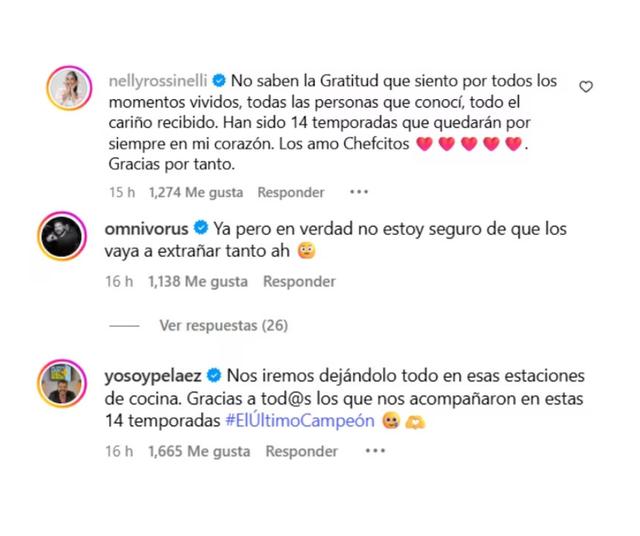 Comentarios de los jurados y presentador del reality de cocina.   