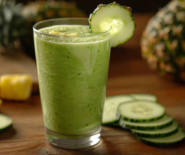 El jugo de pepino tiene vitaminas y antioxidantes.   