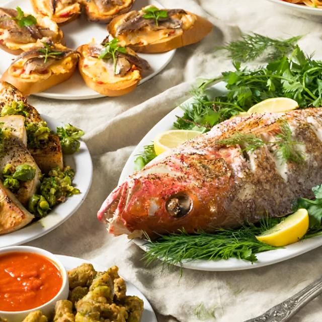  "Dei sette pesci" en Italia, consiste en degustar siete tipos de pescado.    