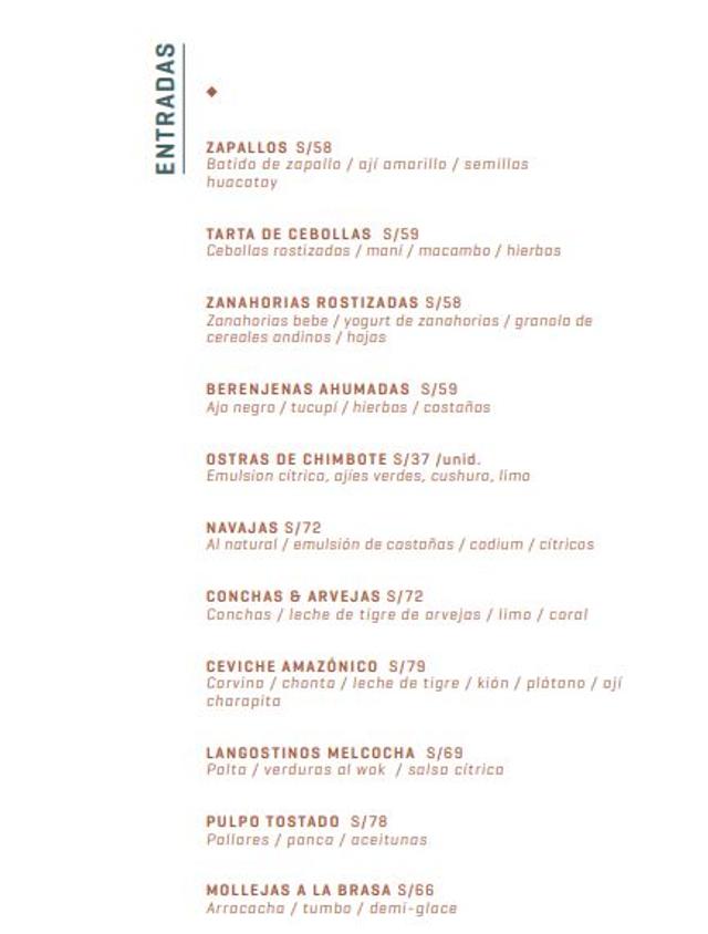  Carta de restaurante de Mayta: entradas   