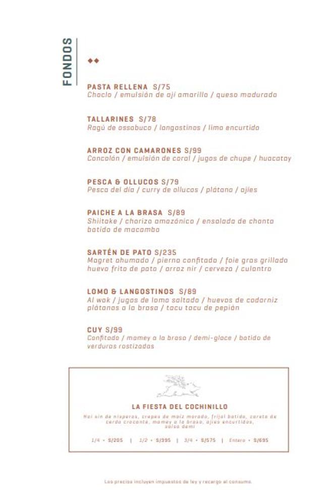 Carta de restaurante de Mayta: platos de fondo   