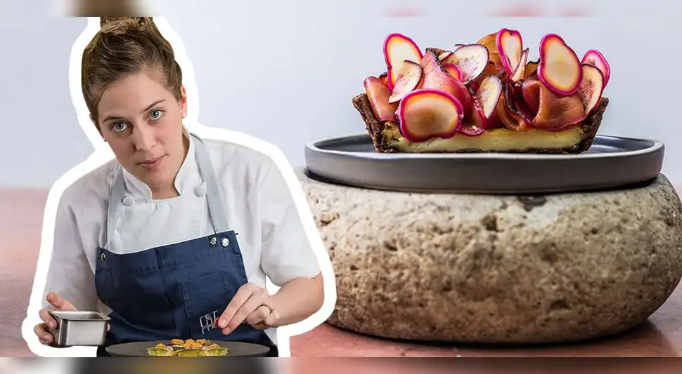 Pía León y tarta de tubérculos Pía León y tarta de tubérculos