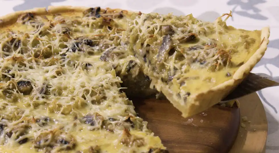 Quiche de poro con champiñones