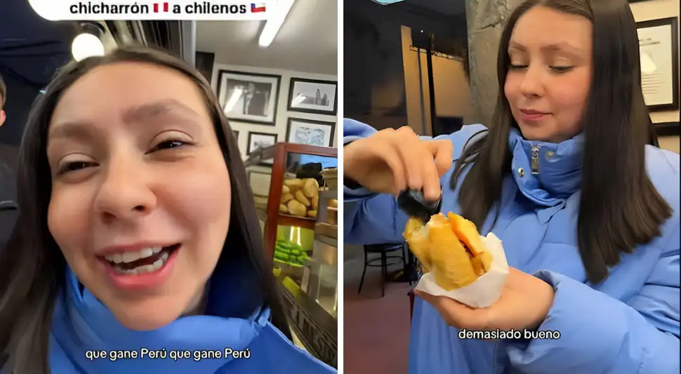 Chilena prueba por primera vez pan con chicharrón y lanza polémico comentario.