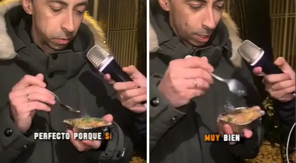 Joven brasileño degusta plato peruano por primera vez.