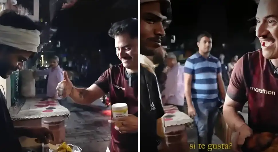 Peruano regala comida en la India y genera caos por las largas colas. Peruano regala comida en la India y genera caos por las largas colas.