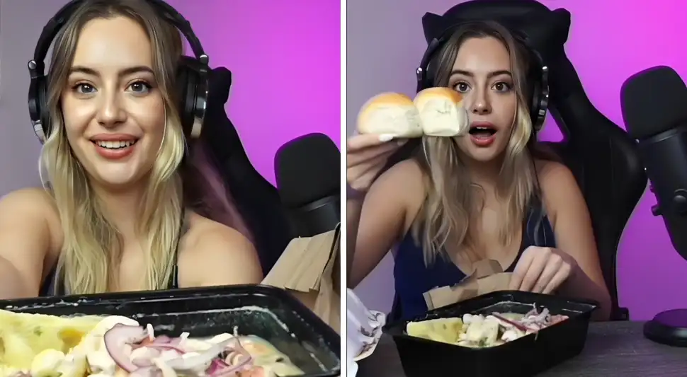 Streamer española se confunde al recibir ceviche peruano con pan.